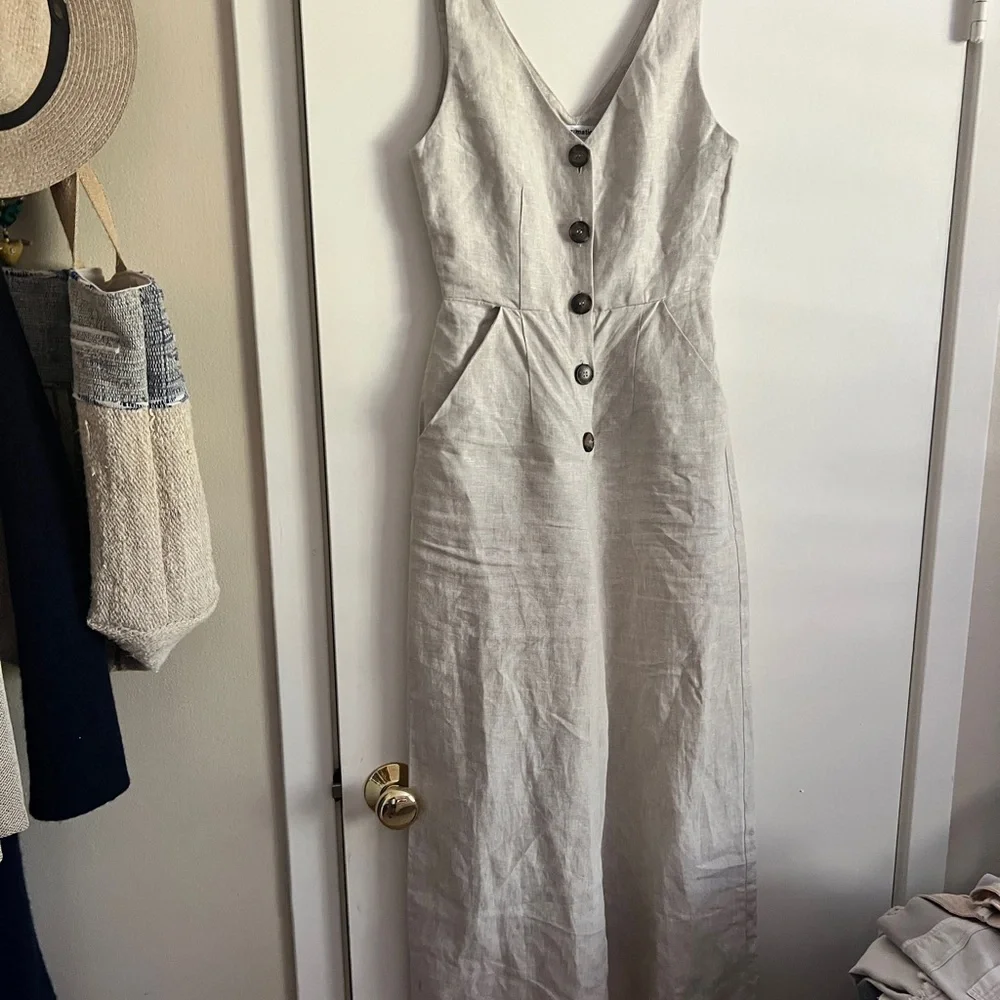 Reformation Vera Jumpsuit Linen Cream Beige V Neck Button Front Wide Leg Size 0